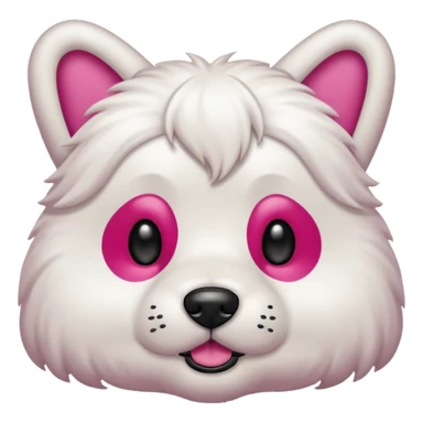 Un perro peludo blanco con un lazo rosado sticker