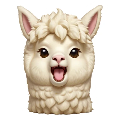 Cinematic Cute Yawning Cream Alpaca Portrait Emoji, Head tilted slightly with a dramatic, wide-open yawn, showcasing a soft, fluffy cream fleece with subtly drooping ears, round gentle eyes barely open in drowsy contentment, Simplified yet irresistibly adorable features, highly detailed, glowing with a soft, cozy glow, high shine, relaxed yet expressive, stylized with a touch of whimsy, bright and endearing, soft glowing outline, capturing the essence of a sleepy yet affectionate alpaca, so drowsy it feels like it could stretch out of the screen and curl up for a nap! sticker