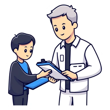 professional mentor with clipboard helping someone sticker