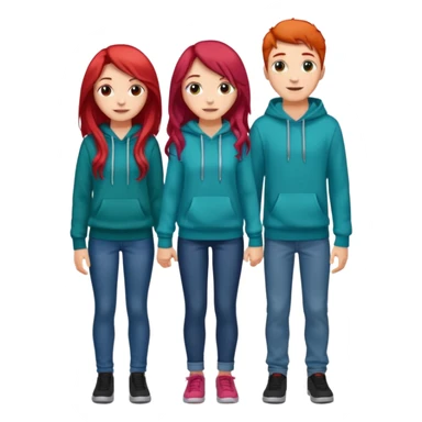 full-length happy couple, girl with long teal hair and brown eyes in colorful sweater, boy with red hair in jeans and hoodie sticker