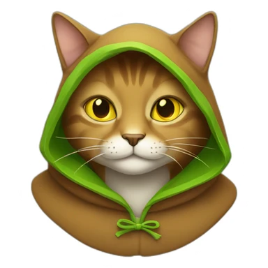 brown cat with yellow eyes and a green hood that smiling sticker