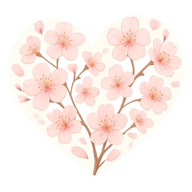 heart with a spring cherry blossom festival theme, clean digital illustration sticker