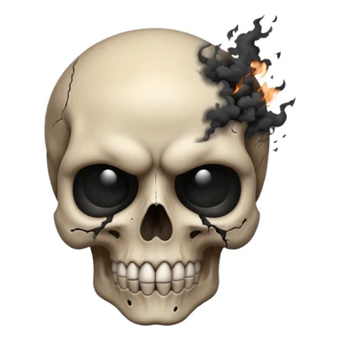 iOS style emoji, dark fantasy skull, cracks, black smoke from eyes, soft light, stylized sticker