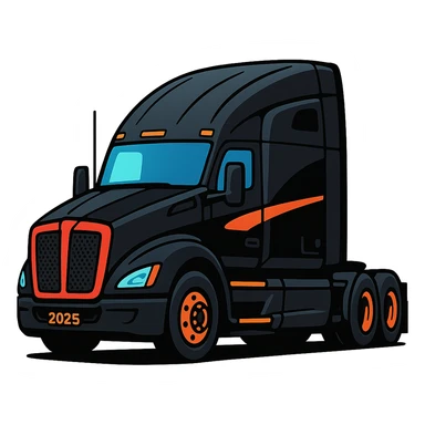 2025 Kenworth T680, black, side view, stylized cartoon sticker