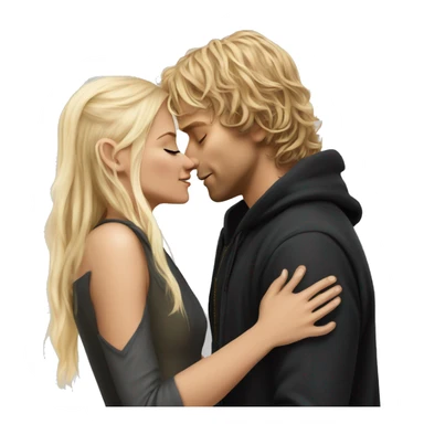 Pippin-hobbit wearing black hoodie kissing pretty straight hair blonde woman with attractive top sticker