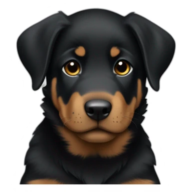 Medium Beauceron puppy with white chest and chin, brown paws and cheeks, black muzzle sticker