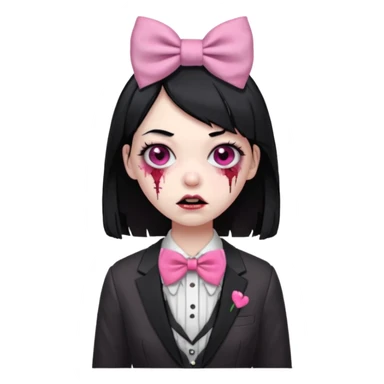 zombie girl,black hair with pink bow tie sticker