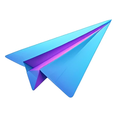 Telegram paper airplane logo in classic blue color, with neon glow lines, blue neon glow on top left, purple neon glow on bottom right sticker