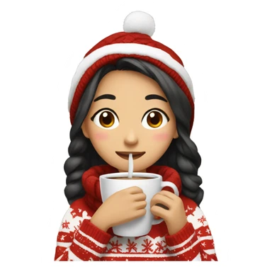 asian girl drinking coffee wearing Christmas sweater sticker
