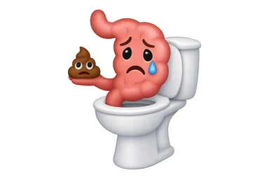 emoji stile iphone di un intestino che esce dal wc con in mano una montagnetta di feci con espressione triste a palline sticker