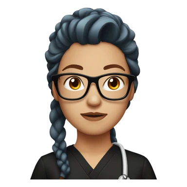 girl with long punk red hair and red glasses in black scrubs sticker