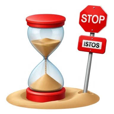 hourglass with a red stop sign sticker