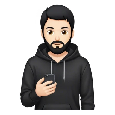 hackeur blanc cheveux noir barbe et capuche noir avec un iphone sticker
