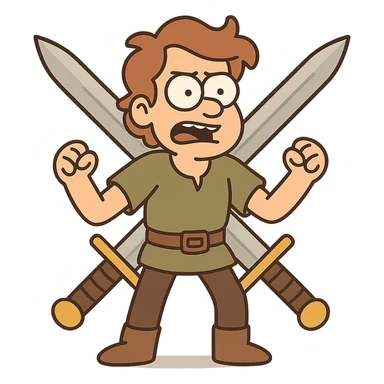 two crossed swords, cartoon style sticker