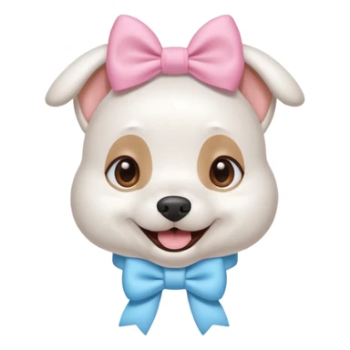a cute white dog wearing a pink blue pastel bow on his head while he smiles excitedly sticker