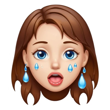 Girl with brown hair, blue eyes, a wet face and her tongue out. Can you make her face more wet sticker