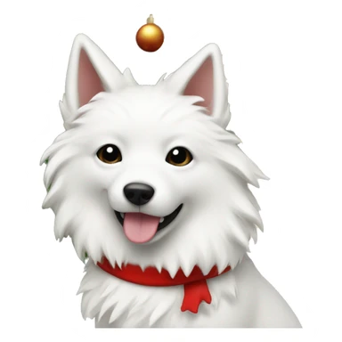 White fox dog near Christmas tree sticker