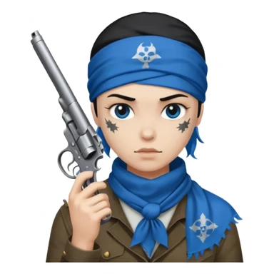 Blue bandana with revolver sticker