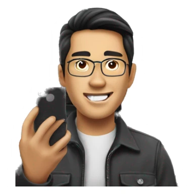 Big rig 18 wheeler with Asian man taking a photo sticker