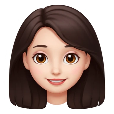 An emoji featuring a girl with dark brown long hair, brown big eyes, light pinkish skin, red cheeks,  sticker