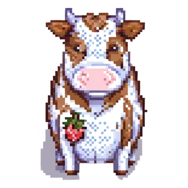 a strawberry cow, pixel art style sticker