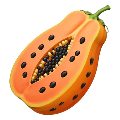 A beautiful papaya fruit is peeled and has black spots.It should be very ripe.like emoji sticker