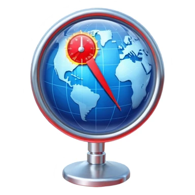 Blue Earth sphere, tilted. Prominent, oversized, fiery red thermometer/gauge, embedded. Indicator peaking 'danger' zone sticker