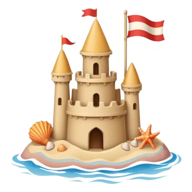 Decorated sand castle – seashells and a tiny flag on top sticker
