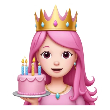 Princess Bubblegum smiling, cheeks puffed, blowing on a birthday cake, no text sticker