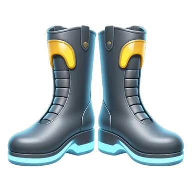 Flat futuristic emoji of sleek jet boots with soft glow thrusters, rounded shapes, minimal shading, white background sticker