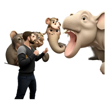 curious boy with monkey and elephant sticker