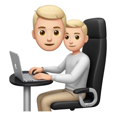 Emoji-style adult man coding at a PC on a black chair and table. Modern 3D emoji look, clean and expressive. sticker