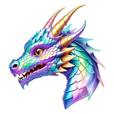 Sparkly glossy Pastel iridescent glass dragon head profile sticker