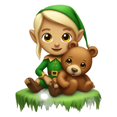 Elf straddling a bear  sticker