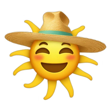 sun with long rays, eyes, smile in a straw hat sticker