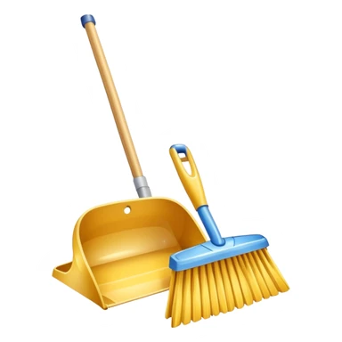 broom and dustpan with sparkles, clean and friendly sticker