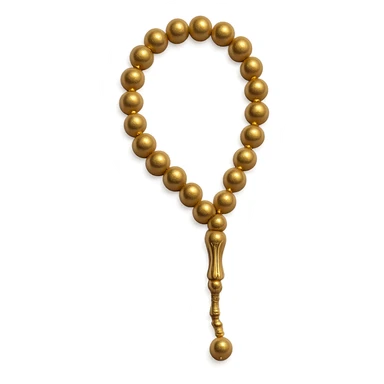 a tasbih (prayer beads) in gold color, elegant and simple, no background sticker