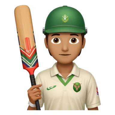 i want a emoji suitable for a logo s well.
it should contain a man holding cricket bat and is wearing all the cricket accessories with no human face  sticker