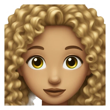 Make a girl with brown blonde highlights and curly hair with green eyes and nice eyelashes  sticker