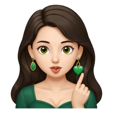 pretty bratz genmoji that looks like tamannah bhatia (bollywood actress), wearing a dark green sweetheart neckline top, dark brown hair, light makeup, no necklace, dangly earrings, SIDE hair part, fair. dark brown eyes, long hair

Show her licking her finger  sticker