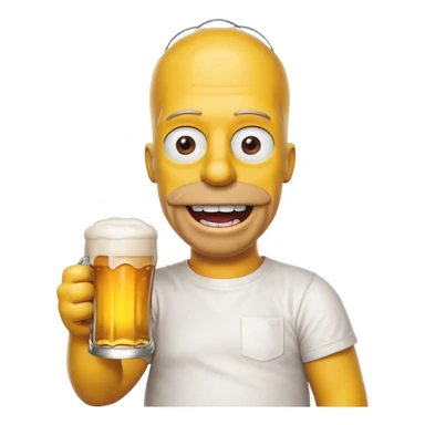 homer simpson smiling with a beer sticker
