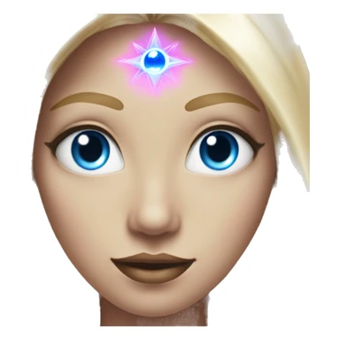 magical diva with thin pink andromedan face long blonde hair and blue eyes glowing third eye sticker