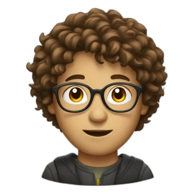 a person with brown messy hair and round glasses sticker