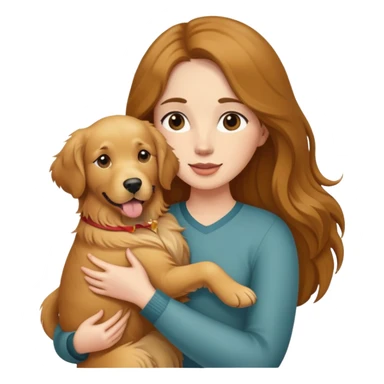 woman with long brown hair holding a golden retriever dog in her arms sticker