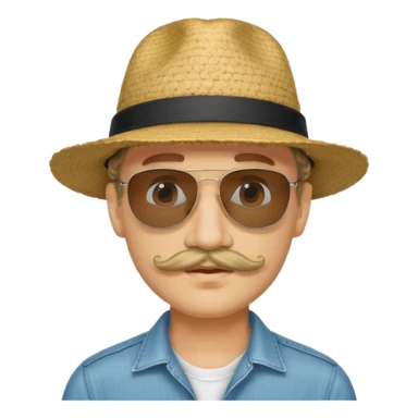 LONG CURLY mustached man in sunglasses with HAT sticker