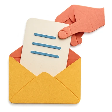 a letter being placed inside an envelope, paper craft style sticker
