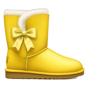 Yellow ugg boots with fur and yellow silver buckle and light yellow bow sticker