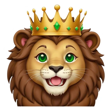 Lion with a crown and makeup with green eyes laughing and eating chocolate  sticker