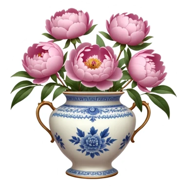 Pink peonies in a vintage vase sticker