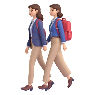 a woman walking with a backpack, business casual attire, purposeful walk, modern look sticker